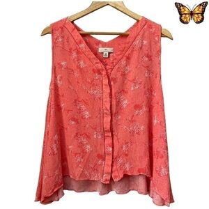 H By Halston Sleeveless V Neck Swing Button Front Viscose Top Size Medium